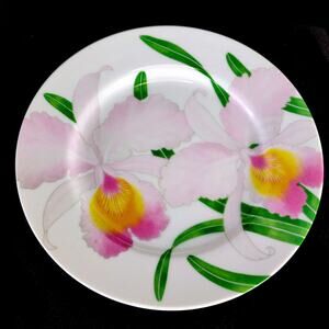 Vintage Fitz & Floyd "Orchids Deux" 7.5" Salad Plate Pink Flowers c1981 80s